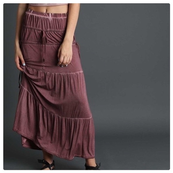 Tassel Drawstring Burnout Maxi Skirt - Picture 6 of 10